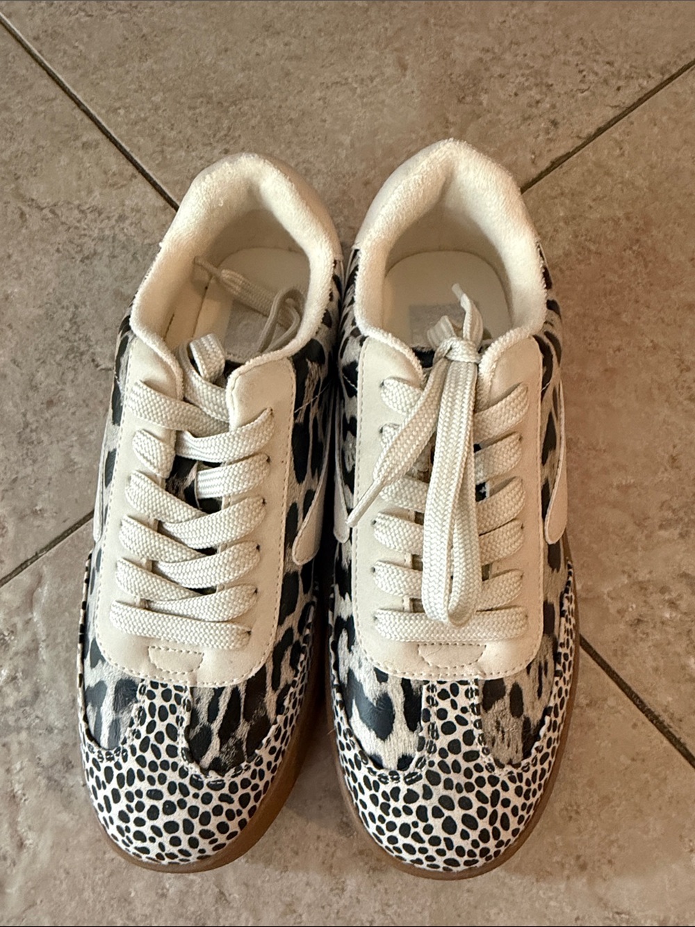 Dolce Vita Cream and Black Animal-Print Sneakers